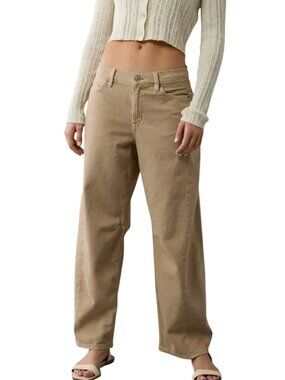 American Eagle NWOT Dreamy Drape Strigid Barrel Jeans Desert Khaki Size 14